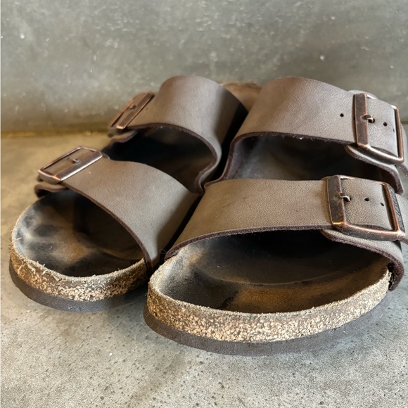 Birkenstock Arizona Birko Flor Dark Brown Size 10 Women’s Double Strap Leather - Picture 4 of 12